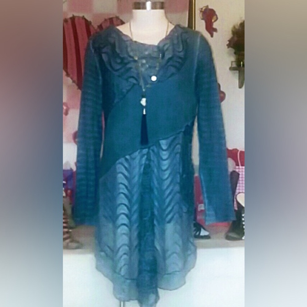 Violet Ruby Lagenlook Textured Knit and Lace Sweater